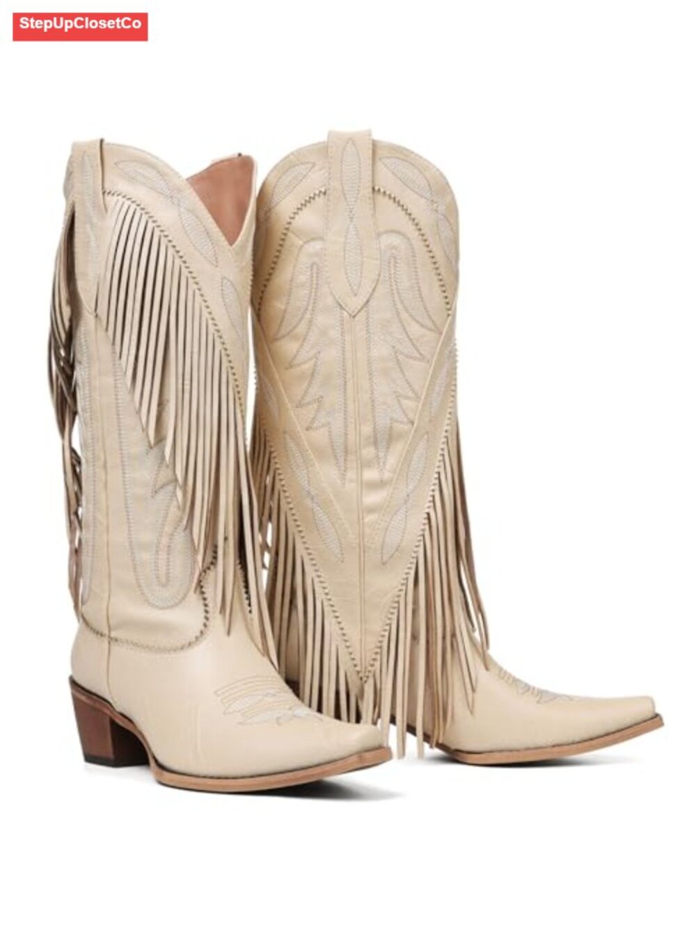 Women's Fringe Knee High Cowboy Boots Embroidered Chunky Heel Western